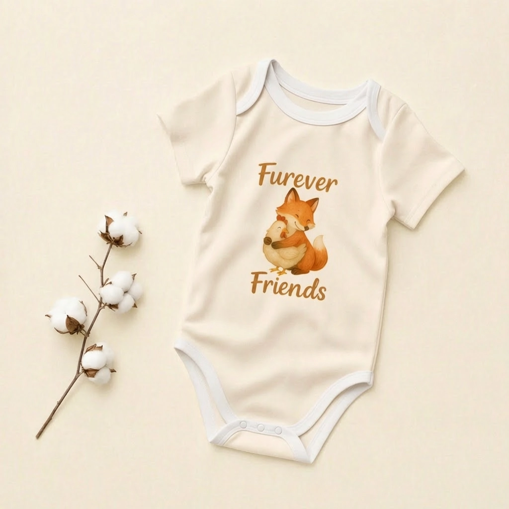 Furever Friends Fox and Hen Baby Bodysuit