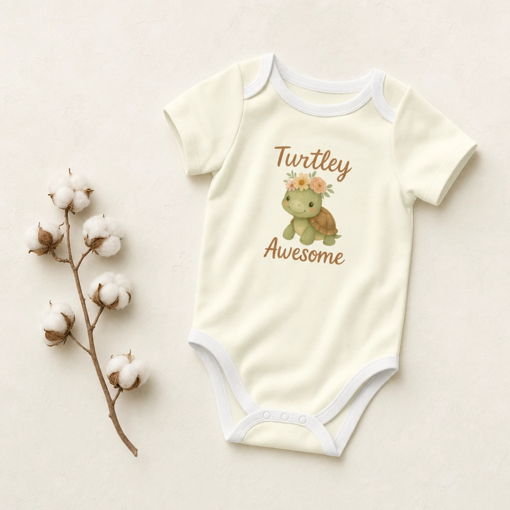 Turtley Awesome Flower Crown Turtle Baby Bodysuit